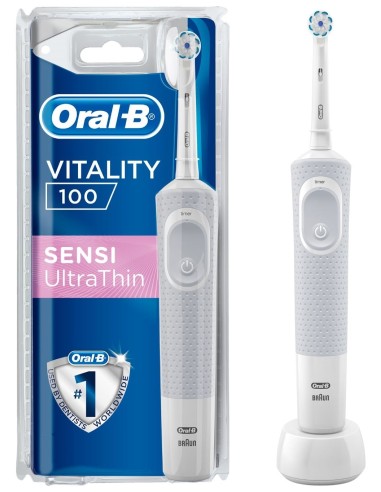 خرید مسواک برقی ویتالیتی 100 سنسی اولترا تین سفید اورال بی Oral B Vitality 100 Sensi Ultra Thin Electric Rechargeable Toothbrush