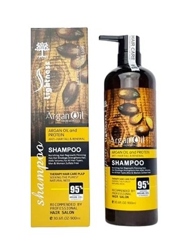 خرید شامپو تقویتی و ضد ریزش مو لایتنس حاوی روغن آرگان- 900 میل Lightness Argan Oil Shampoo