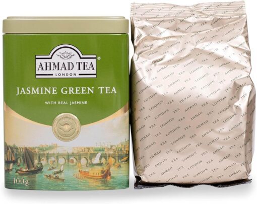 چای سبز جاسمین (یاس) احمد قوطی فلزی 100 گرمی Ahmad Jasmine Green Tea