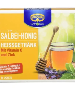 خرید دمنوش عسل و عصاره برگ مریم گلی کروگر آلمان غنی شده با ویتامین C و روی (18 عددی) Kruger Sablei Honig