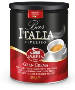 قیمت خرید فروش پودر قهوه ساکوئلا ایتالیا گرن کرما قرمز (قوطی) 250 گرمی Saquella Italia Gran Crema Espresso Ground Coffee