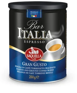 قیمت خرید فروش پودر قهوه ساکوئلا ایتالیا گرن گوستو آبی (قوطی) 250 گرمی (قوطی) Saquella Italia Gran Gusto Espresso Ground Coffee