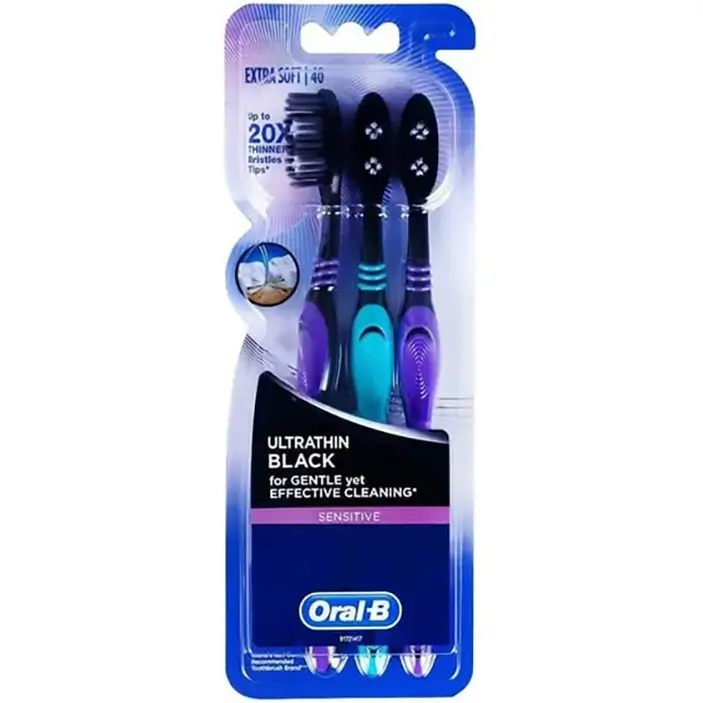 مسواک سه قلو اورال بی با برس بسار نرم مدل آلترا تین (سبز و بنفش) Oral-B Ultrathin Black Toothpaste 1 قیمت خرید فروش مسواک سه قلو اورال بی با برس بسار نرم مدل آلترا تین (سبز و بنفش) Oral-B Ultrathin Black Toothpaste
