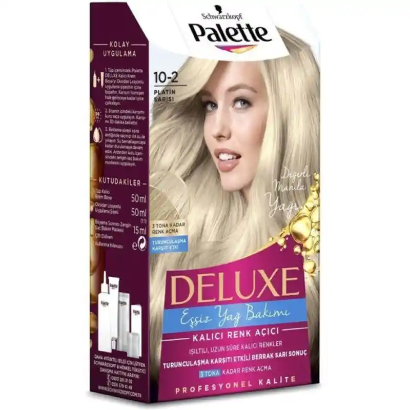 کیت رنگ مو بلوند پلاتینی پلت دولوکس شماره 10.2 زنانه Palette Deluxe Essiz Yag Bakımı Sac Boyası Platin 1 خرید کیت رنگ مو بلوند پلاتینی پلت دولوکس شماره 10.2 زنانه Palette Deluxe Essiz Yag Bakımı Sac Boyası Platin