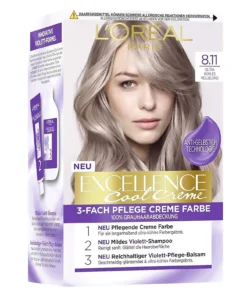 رنگ مو لورآل شماره 8.11 بلوند دودی فوق العاده روشن L'Oreal Paris Excellence Creme Hair Color 8.11 Ultra Ash Light Blonde 3 قیمت و خرید رنگ مو لورآل شماره 8.11 بلوند دودی فوق العاده روشن L'Oreal Paris Excellence Creme Hair Color 8.11 Ultra Ash Light Blonde
