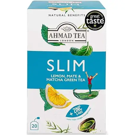 چای/ دمنوش لاغری احمد تی اسلیم حاوی ماته، ماچا و زینک 20 عددی Ahmad Tea SLIM 1 خرید چای لاغری احمد تی حاوی ماته، ماچا و زینک 20 بگ Ahmad Tea SLIM