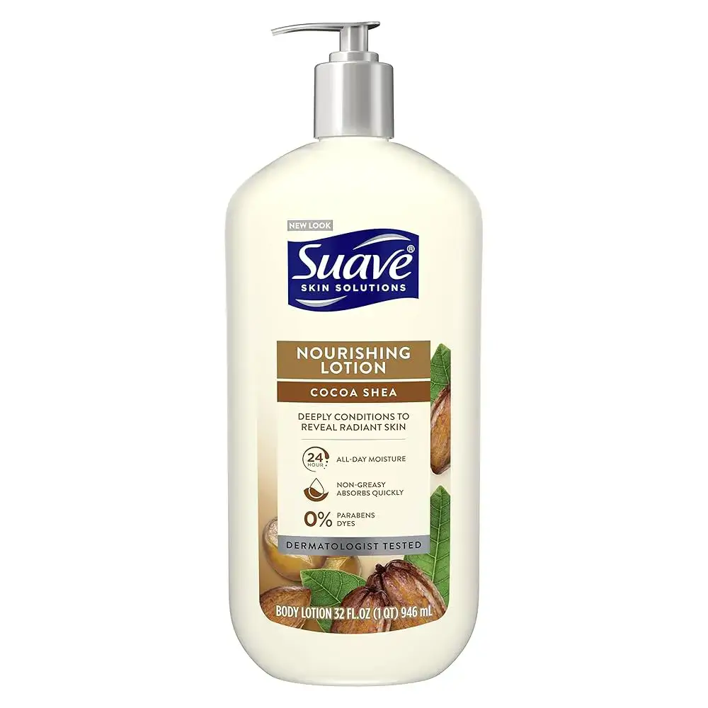 لوسیون بدن مغذی سوآو حاوی کره کاکائو و شی باتر 946میل Suave Skin Solutions Nourishing Lotion Cocoa shea 1 Suave, Skin Solutions, Body Lotion, Smoothing With Cocoa Butter and Shea