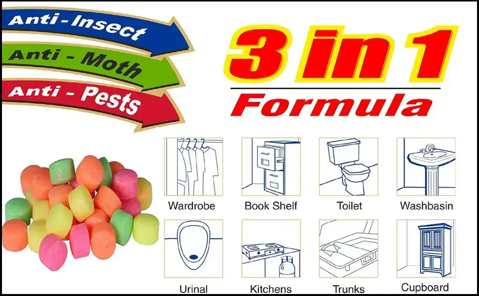 توپ نفتالین رنگی ۳ در ۱ 100گرمی Wonder Fresh Naphthalene Balls 2 ویژگی های توپ نفتالین رنگی ۳ در ۱ 100گرمی Wonder Fresh Naphthalene Balls