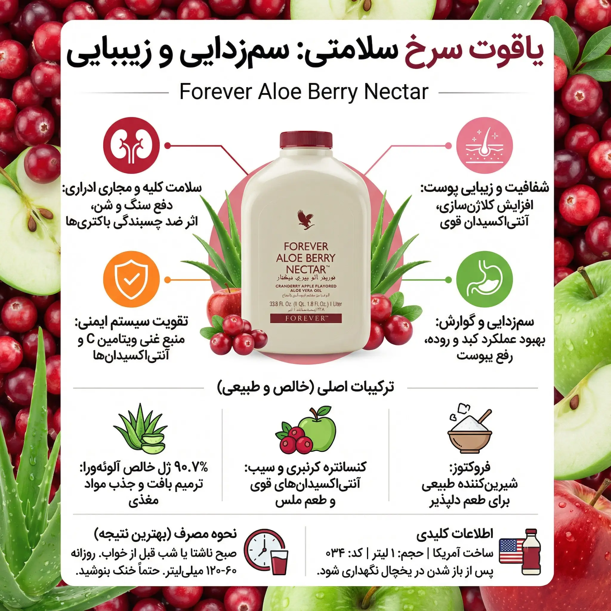 نوشیدنی آلوئه بری نکتار فوراور پاکسازی کبد و کلیه 1 لیتری Forever Aloe Berry Nectar 2 نوشیدنی آلو بری نکتار فوراور پاکسازی کبد و کلیه 1 لیتر Forever Aloe Berry Nectar
