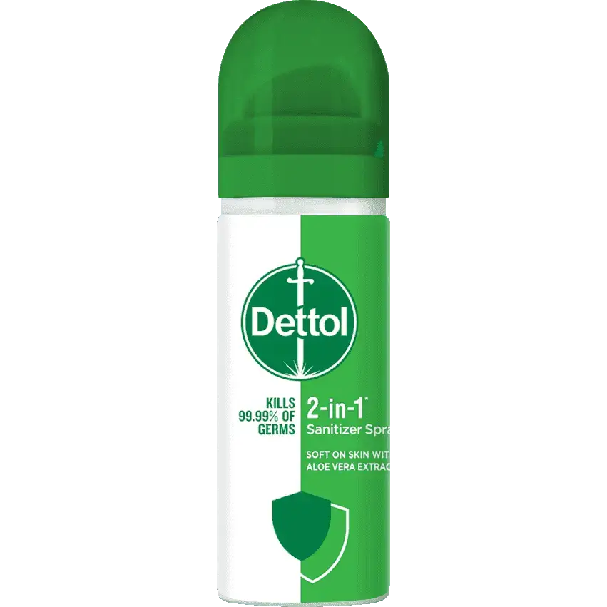 اسپری ضدعفونی کننده دست و سطوح دوکاره دتول بدون خشکی پوست 50 میل Dettol 2in1 Hand and Surface Sanitiser Spray 1 قیمت و خرید:اسپری ضدعفونی کننده دست و سطوح دوکاره نابودکننده میکروب بدون خشکی پوست دتول 50 میلی لیتر Dettol 2in1 Hand and Surface Sanitiser Spray