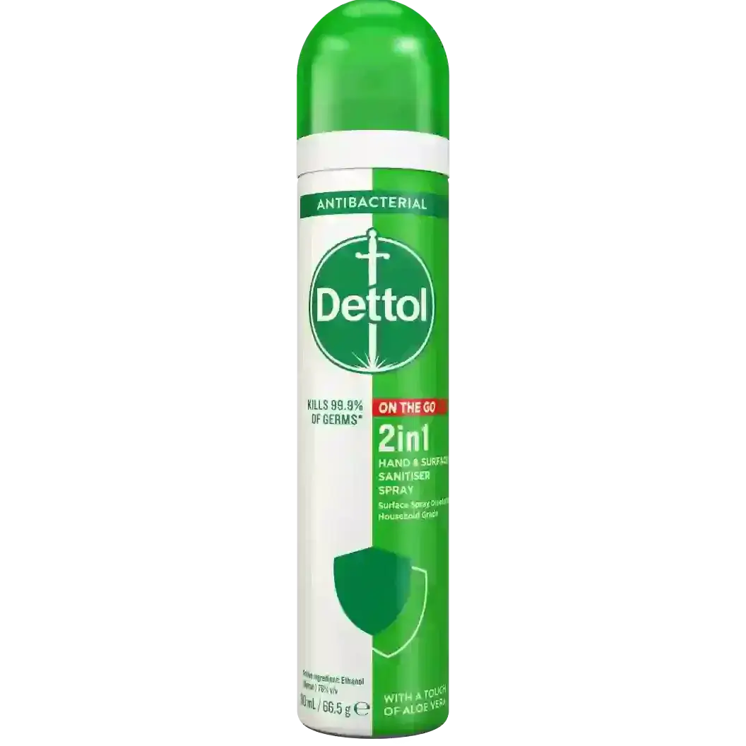 اسپری ضدعفونی کننده دست و سطوح دوکاره نابودکننده میکروب بدون خشکی پوست دتول 90 میل Dettol 2in1 Hand and Surface Sanitiser Spray 1 قیمت و خرید:اسپری ضدعفونی کننده دست و سطوح دوکاره نابودکننده میکروب بدون خشکی پوست دتول 90 میلی لیتر Dettol 2in1 Hand and Surface Sanitiser Spray