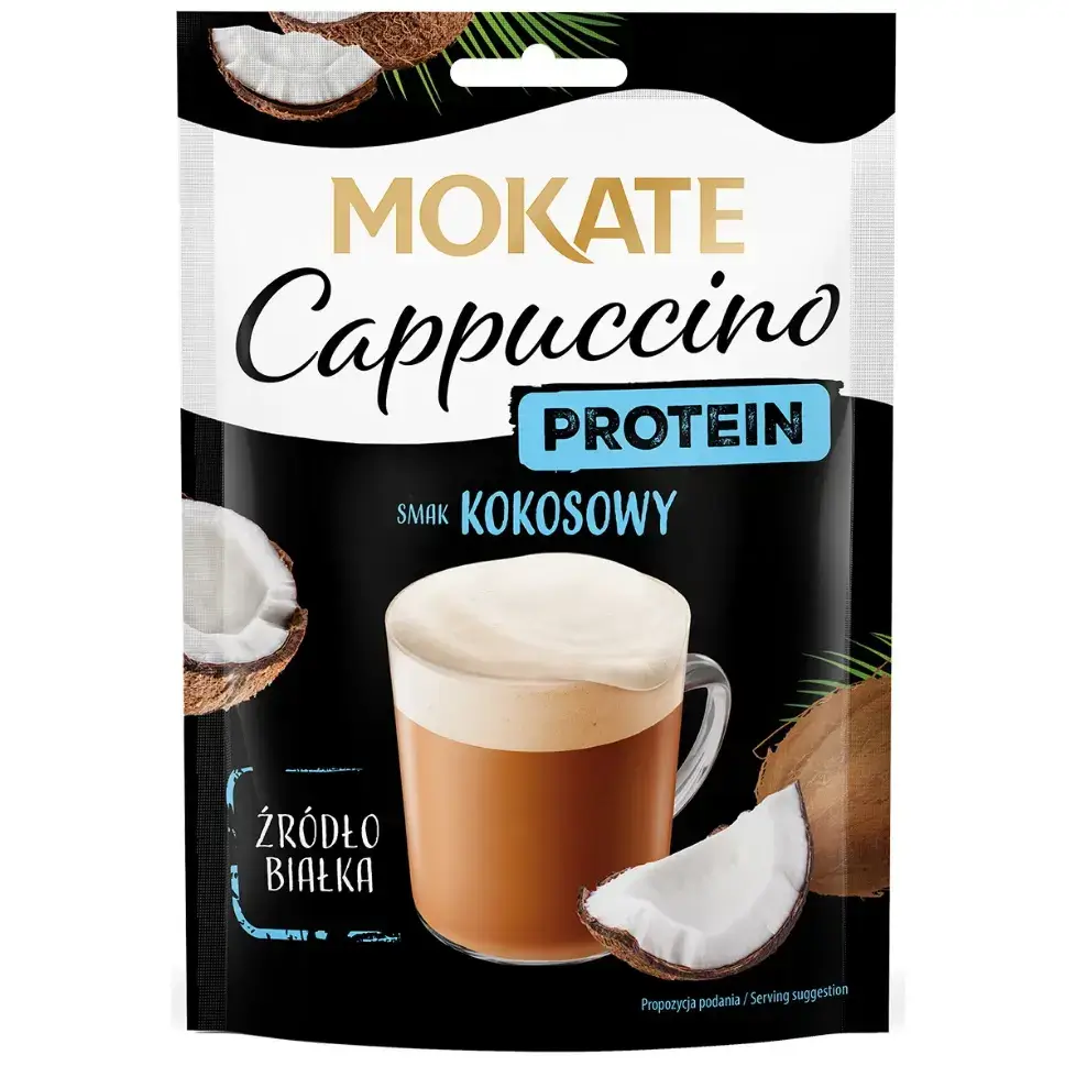 پودر کاپوچینو پروتئینی موکاته طعم نارگیل ۴۰ گرمی Mokate Protein Cappuccino smak kokosowy 1 قیمت و خرید Mokate Protein Cappuccino smak kokosowy