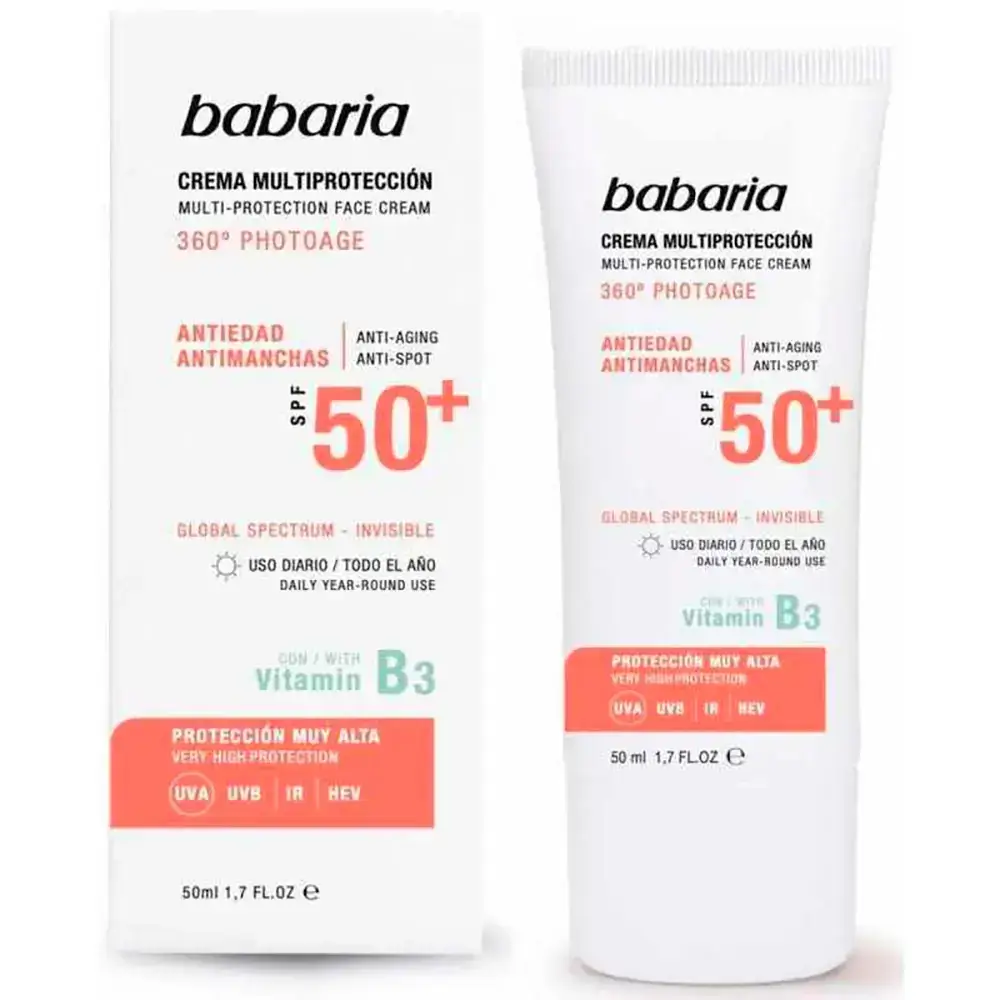 کرم ضد آفتاب چند منظوره باباریا مدل 360درجه فوتوایژ ضد لک و ضد پیری 50 میل Babaria 360 Photoage SPF 50+