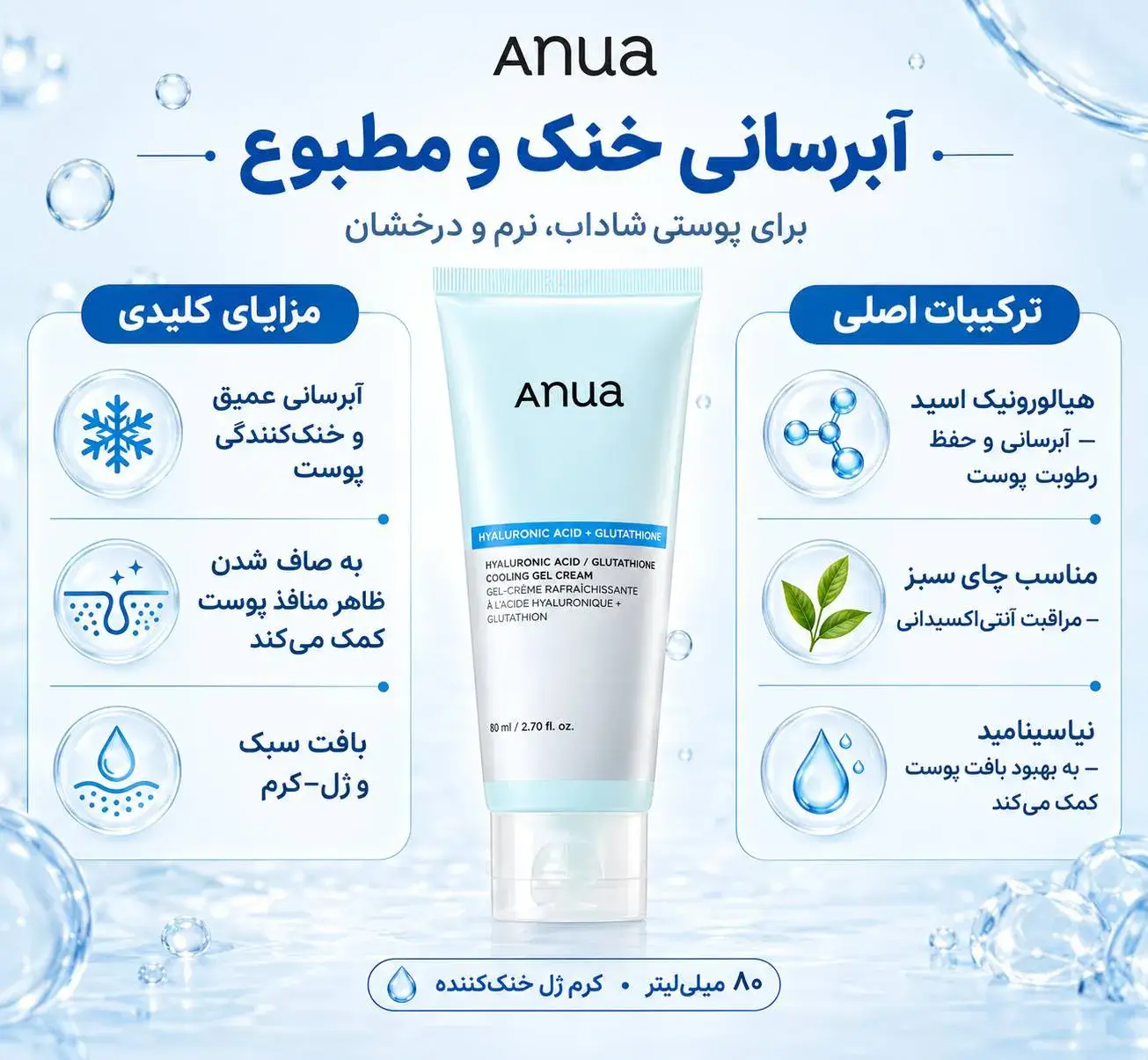 ژل کرم خنککننده و آبرسان آنوا هیالورونیک اسید و کاتچین ۸۰ میل Anua Hyaluronic Acid Catechin Pore Smoothing Cooling Gel Cream 4 نقد و بررسی:ژل کرم خنککننده و آبرسان آنوا هیالورونیک اسید و کاتچین ۸۰ میل Anua Hyaluronic Acid Catechin Pore Smoothing Cooling Gel Cream