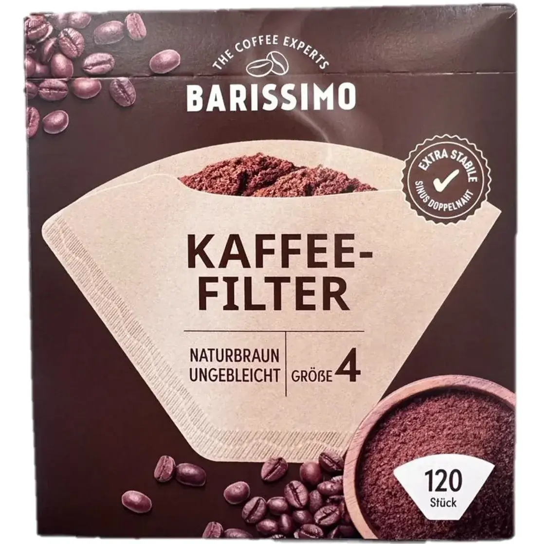 فیلتر کاغذی قهوهساز فرانسه باریسیمو سایز ۴ با درز دوبل، ۱۰۰ عددی Barissimo Kaffee-Filter Grobe 4 1 قیمت و خرید:فیلتر کاغذی قهوه باریسیمو سایز ۴ قهوهای با درز دوبل، بسته ۱۰۰ عدد برای قهوهساز فرانسه Barissimo Kaffee-Filter Grobe 4