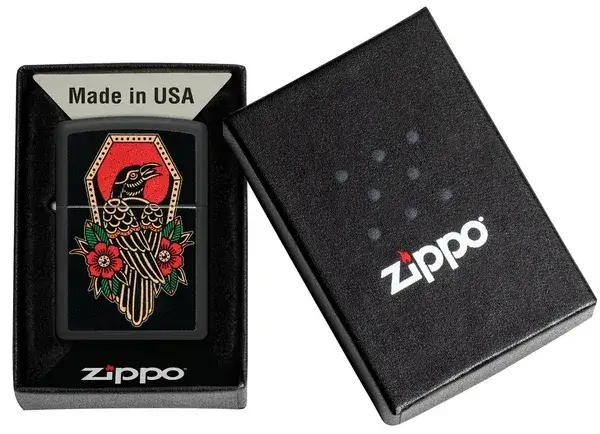 فندک زیپو مشکی مات طرح کلاغ تتو Zippo 48611 Crow Tattoo Design 4 قیمت و خرید:فندک زیپو مشکی مات طرح کلاغ تتو Zippo 48611 Crow Tattoo Design