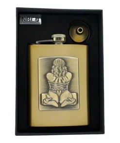 فلاسک جیبی طرح پلاک فیگور زن ان بی کو مدل FLNB-730 8 فلاسک جیبی طرح پلاک فیگور زن ان بی کو و قیف در جعبهی هدیهی باز