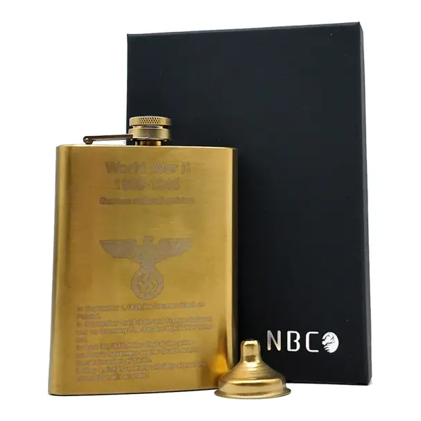 فلاسک جیبی طرح جنگ جهانی دوم ان بی کو مدل FLNB-1240 1 فلاسک جیبی طرح جنگ جهانی دوم ان بی کو کنار جعبهی هدیه و قیف همراه